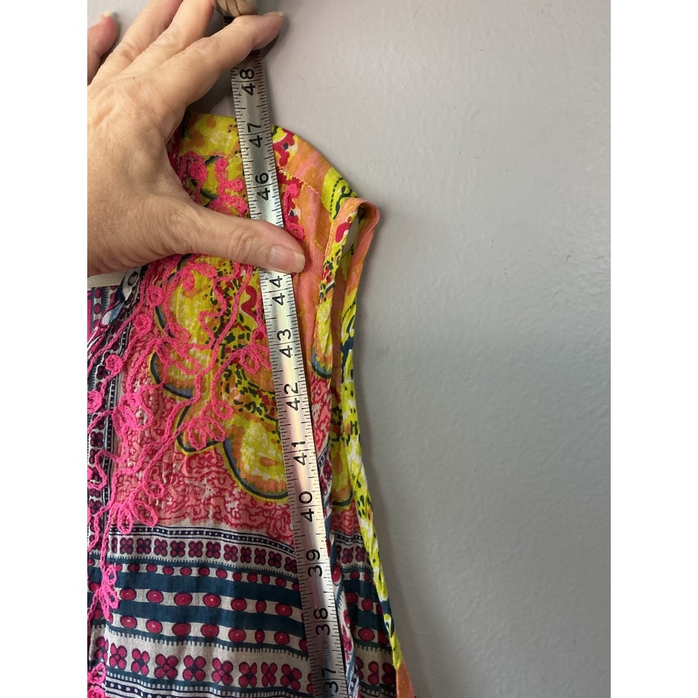 Sleeveless Printed Midi Dress in Pink and Yellow - Picture 7 of 8